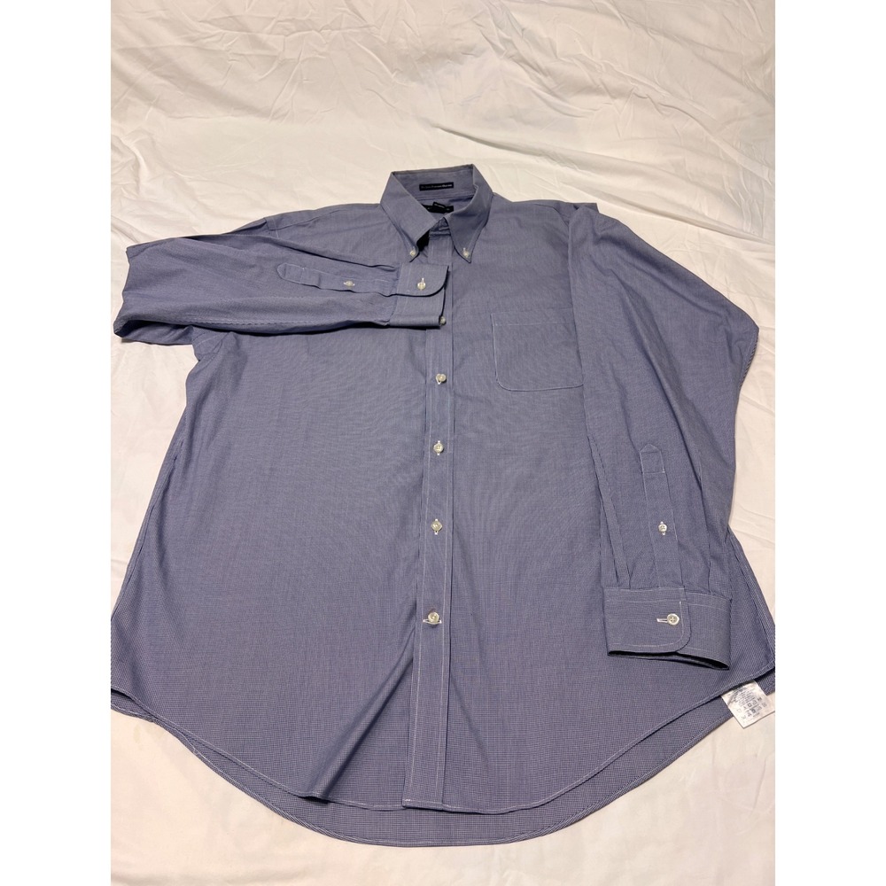 Lands End Mens 17.5-35 Tailored Fit No Iron Pinpoint Oxford Shirt Blue White